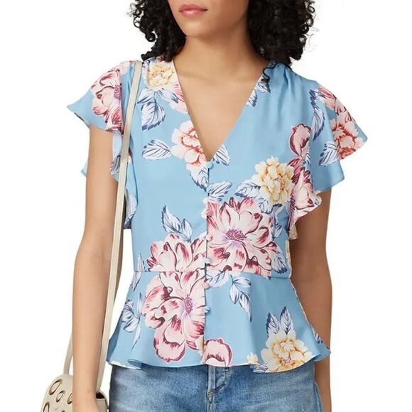Yumi Kim Light Blue Floral Courage Blossom Top. Size XS - Picture 1 of 9